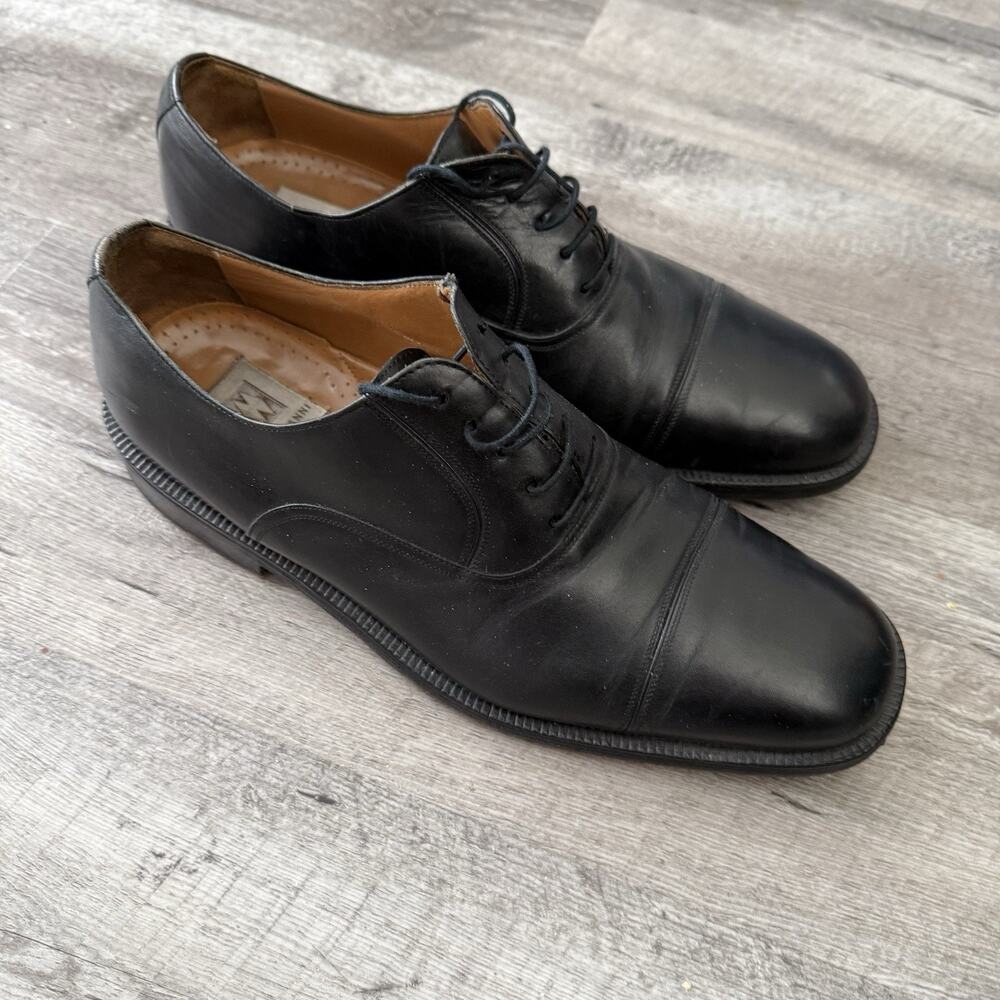 Magnanni Black Leather Cap Toe Oxford Mens Sz 10 M Dress Shoe Lace-Up Spain